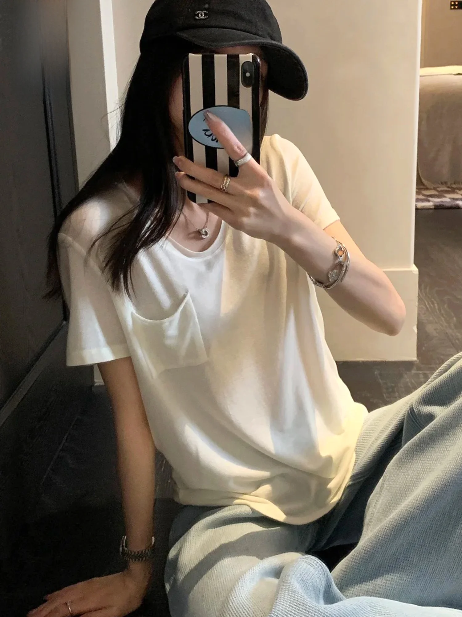 White Linen Rayon Loose Short Sleeve Women's T-shirt Summer Casual Style Comfortable Breathable Lazy High Intelligence Sensation