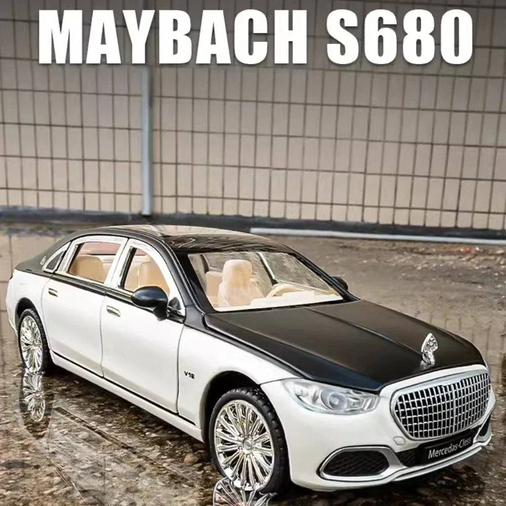 

Масштаб 1:24 Maybach S680, модель автомобиля, игрушечные двери, открывающийся звук, свет, откат, литая под давлением, имитация коллекции для мальчиков, украшения, подарки