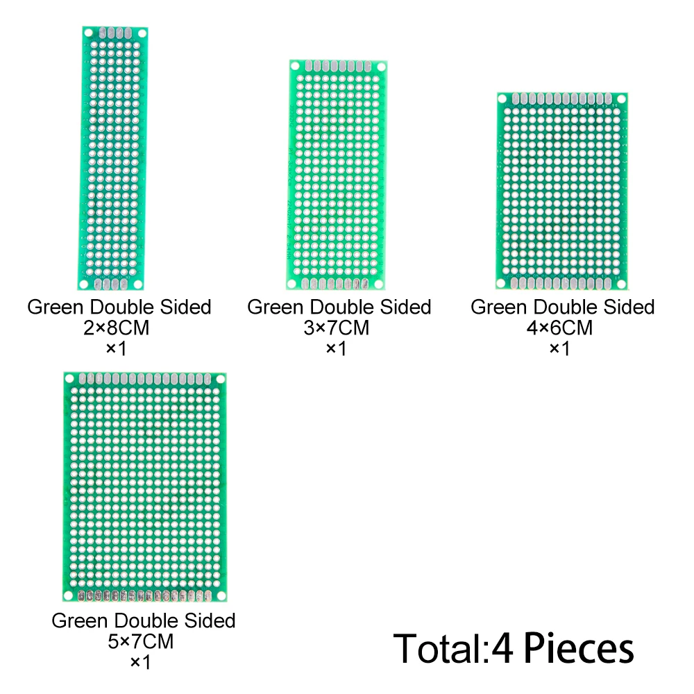4PCS 2x8/3x7 Green Assorted Size PCB Prototype Board 4x6/5x7CM Universal Breadboard for Arduino DIY Electronics Project