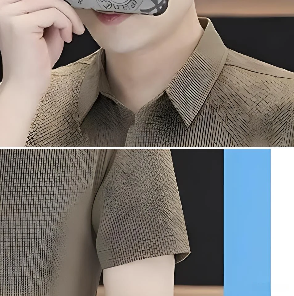 Men's Pure Color Short Sleeve Shirt Summer Thin Ice Silk Cool Business Casual Large Size Lightweight Anti-Wrinkle Outerwear