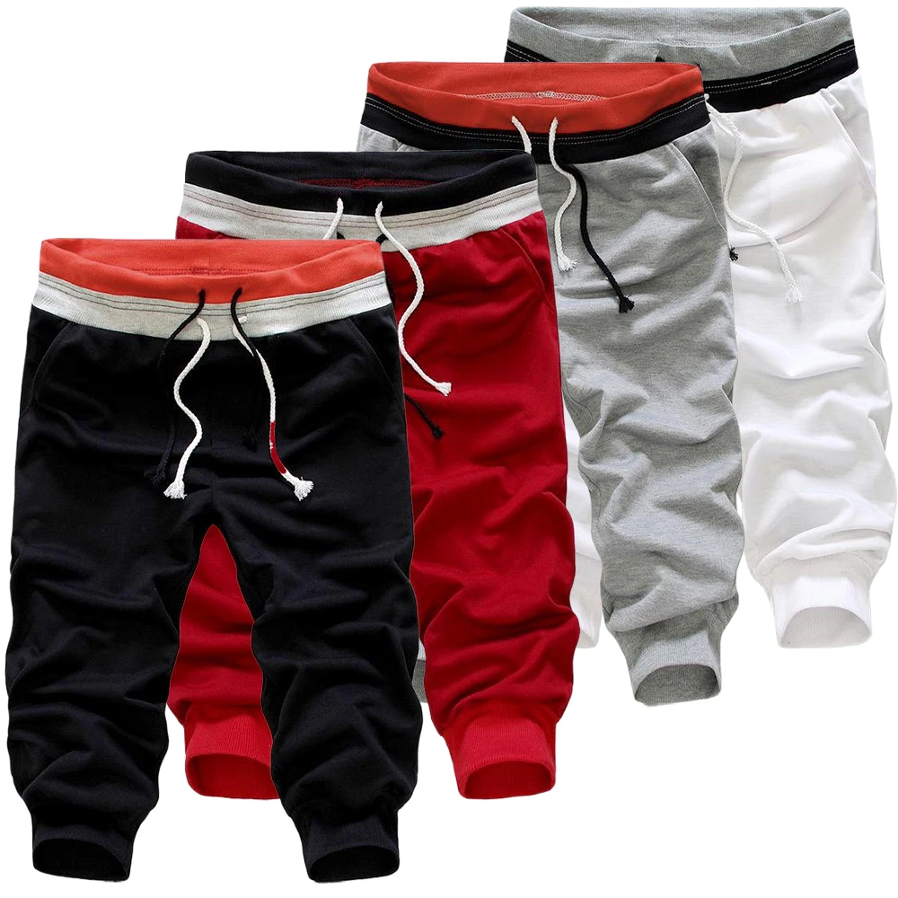 Men Fashion Sweatpants Loose Cropped Trousers Jogger Trousers Men Casual Fitness Jogging Sports Cool Capri Pants