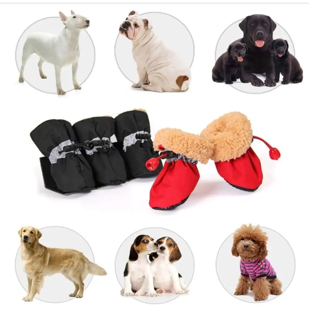 4Pcs Anti-Scratch Pet Dog Shoes with Reflective Trim Strong Grip Pet Protection Shoes Does Not Fall Off Wear-Resistant