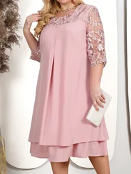 Plus Size Dresses For Women Elegant Embroidery Chiffon Prom Formal Wedding Evening Party Banquet Prom Women Clothing Vestidos