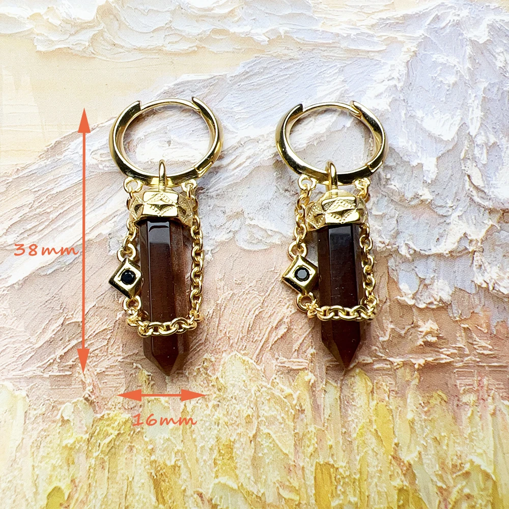 Gold Plated Tiger Eye Hoop Earring Fine Jewerly For Women Men Trendy Gift In Real 925 Sterling Silver