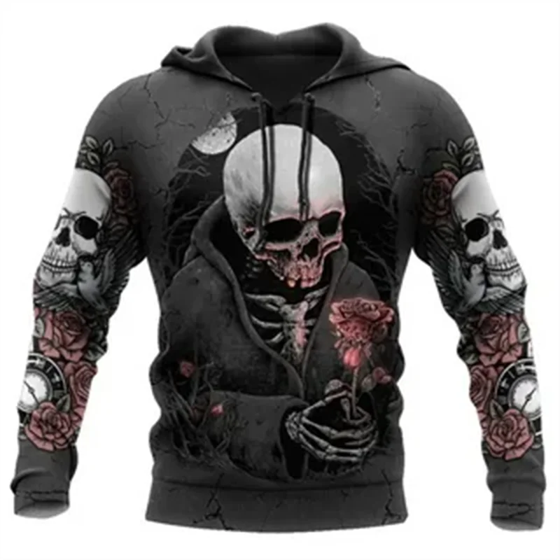 

Men Hoodies Punk Skull 3D Print Skeletor Y2k Long Sleeve Pullover New Autumn Winter Hot-selling Casual Goth Streetwear Oversize