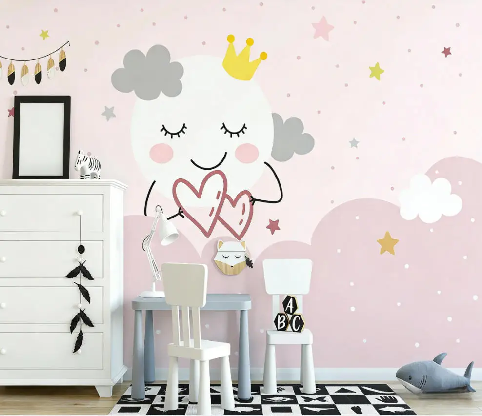 Customized Mural wallpaper Nordic hand-painted fantasy starry sky clouds  children's room background wall decoration wallpaper