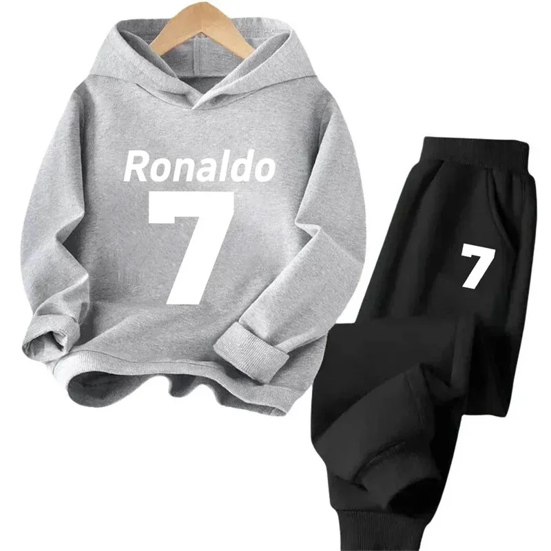 Ronaldo Children's Clothing Set Football Sports Simple Print Kid Hoodie and Comfortable Lightweight Pants for Boys and Girls