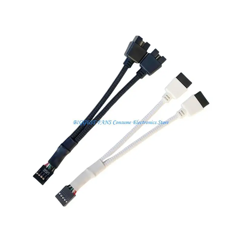

Double USB2.0 9Pin Splitter Shielded Nylon Braided Cable For PC Motherboards Port Extender Cord