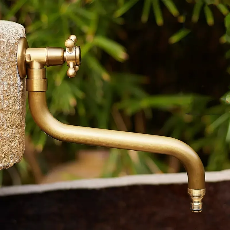Outdoor Faucet Wall Mounted Single Cold Water Tap Crane Kitchen Faucet Total Brass Rotaion Single Lever Antique Bronze Finshed
