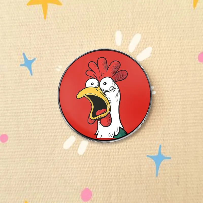 Funny Screaming Rooster Head UV Printing Pin Loud Bird Brooch Backpack Lapel Badge Jewelry Gift For Friends