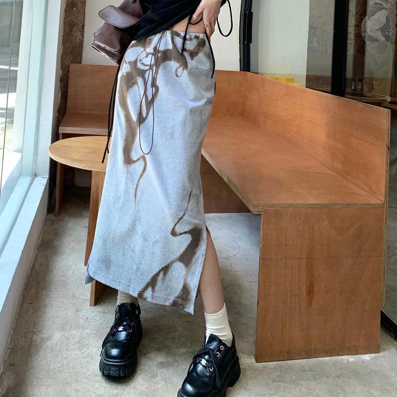 Gidyq High Waist Women Skirts Summer Korean Casual Ankle Length Skirts Female Fashion Streetwear All Match Split Skirts New
