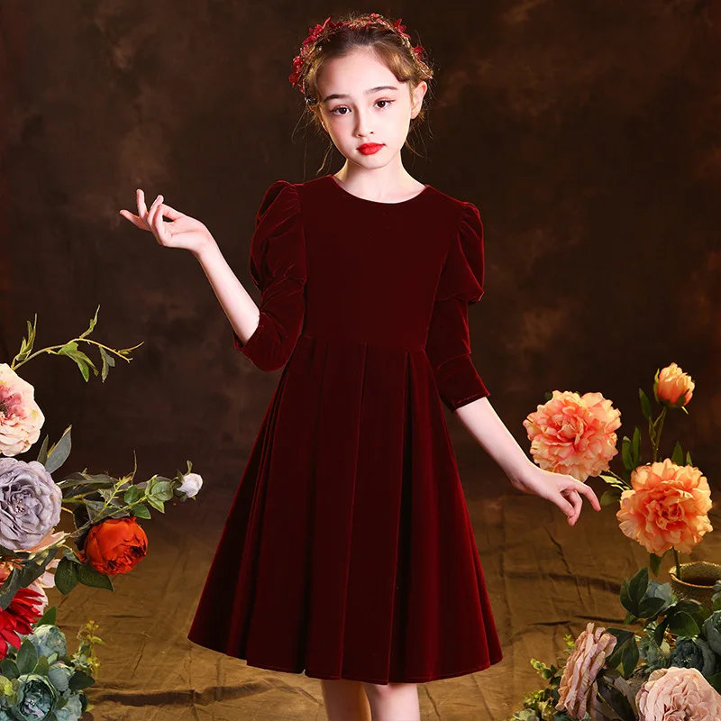 

Elegant Velvet Kids Clothes Girls Gown Flower Girl Dress for Weddings Teens Birthday Party Princess Dresses kids 10 12 14 Years