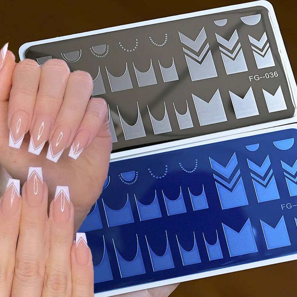 French Tip Line Nail Stamping Plates Stainless Steel Geometric Wave Strips Art Printing Template French Nail Design Stencil Tool