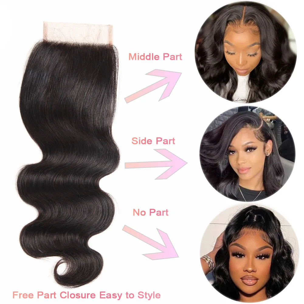 الجسم موجة حزم الشعر البشري مع إغلاق موجة الشعر البرازيلي 4 حزم مع 4x4 الدانتيل إغلاق شعر ريمي تمديد للنساء