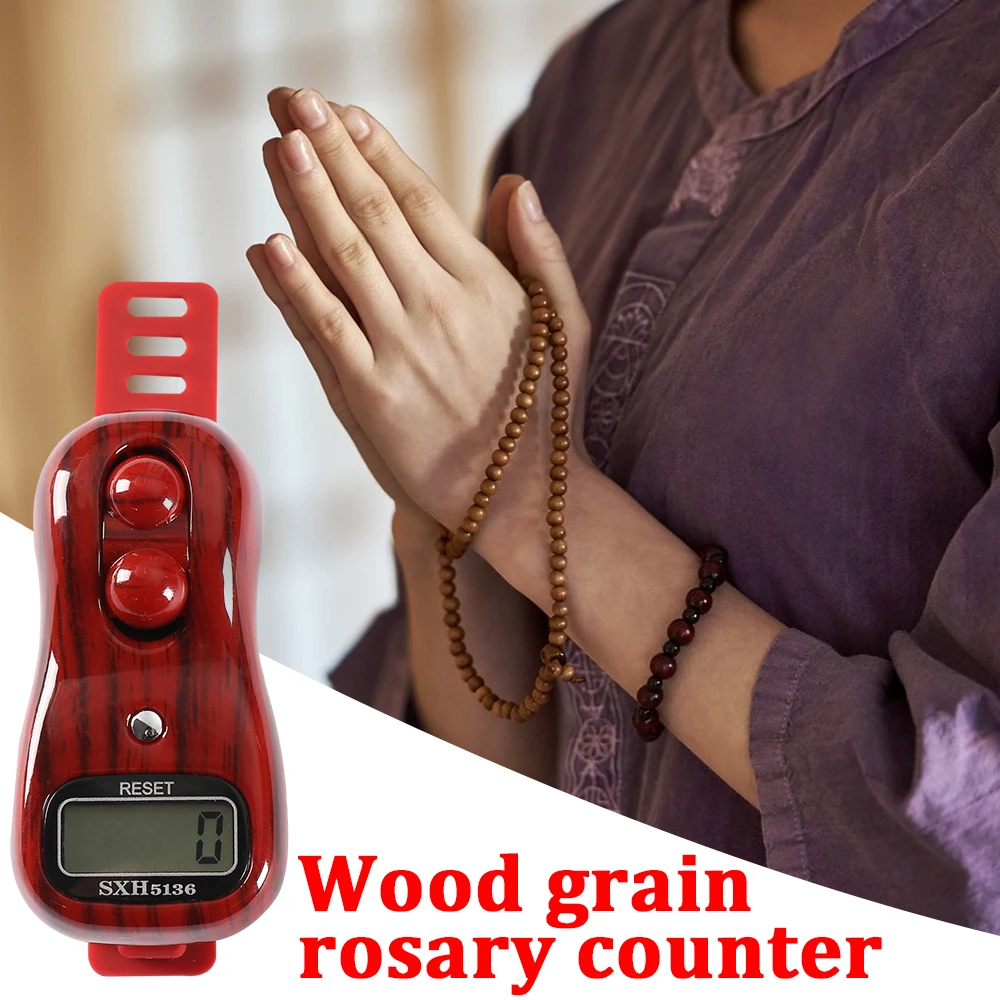 

Mini Hand Counter Wood Grain Bead Counting Counter LCD Elerctronic Rosary Beads Finger Counter for Meditation Muslim Prayer