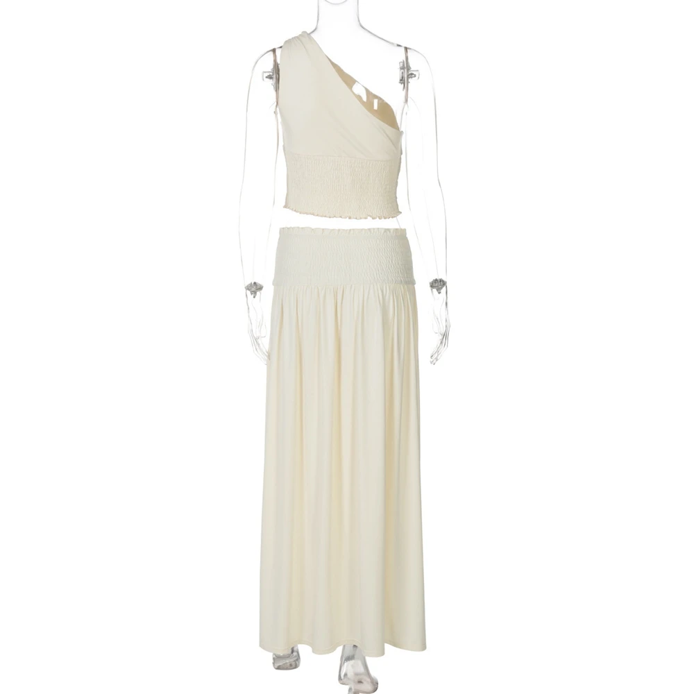One Shoulder Maternity Ruched Two Piece Set Long Skirt Pregnancy Photo Outfit Women Elegant Maternity Photography Costume