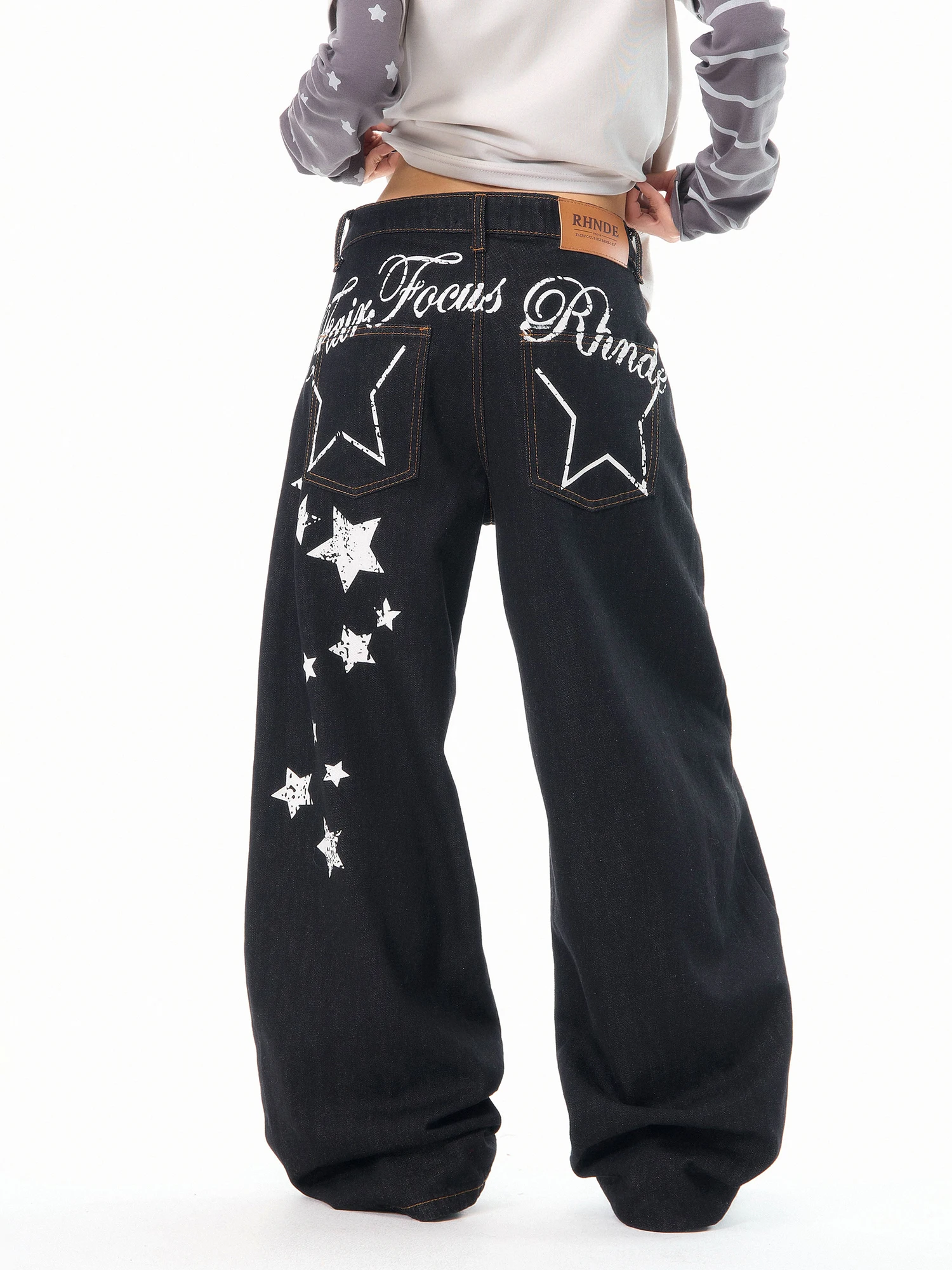 

Retro American Waed Star Letter Knife Jeans Women's Straight Loose Casual Wide Leg Pants Comfortable All Season Wear