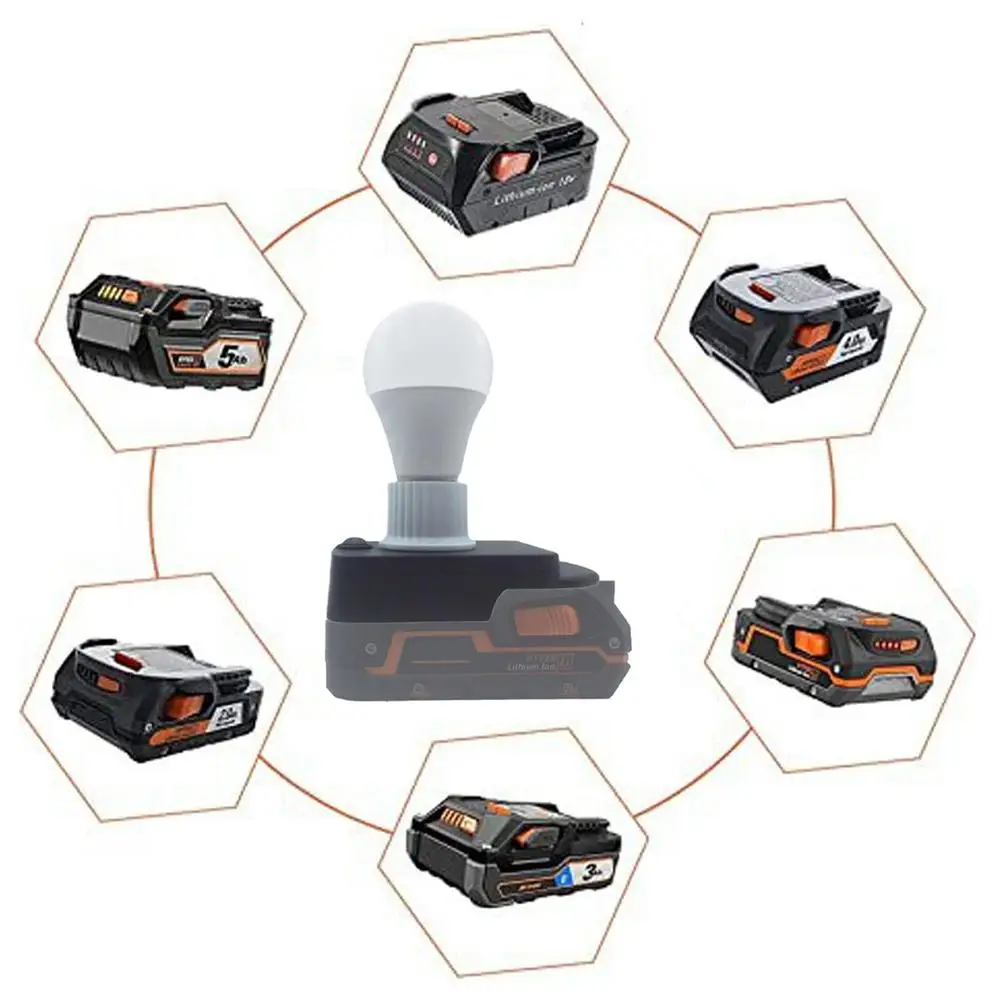 Portable E27 Bulb Lamp LED Work Light Compatible For Ridgid 18V AEG 18V Lithium Batteries For Indoor Outdoor