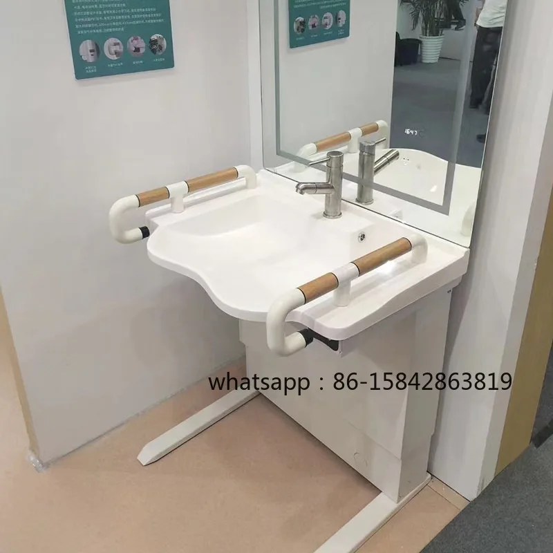 Disabled intelligent lifting basin ceramic integrated basin mirror cabinet elderly toilet wash bathroom cabinet basin armrest