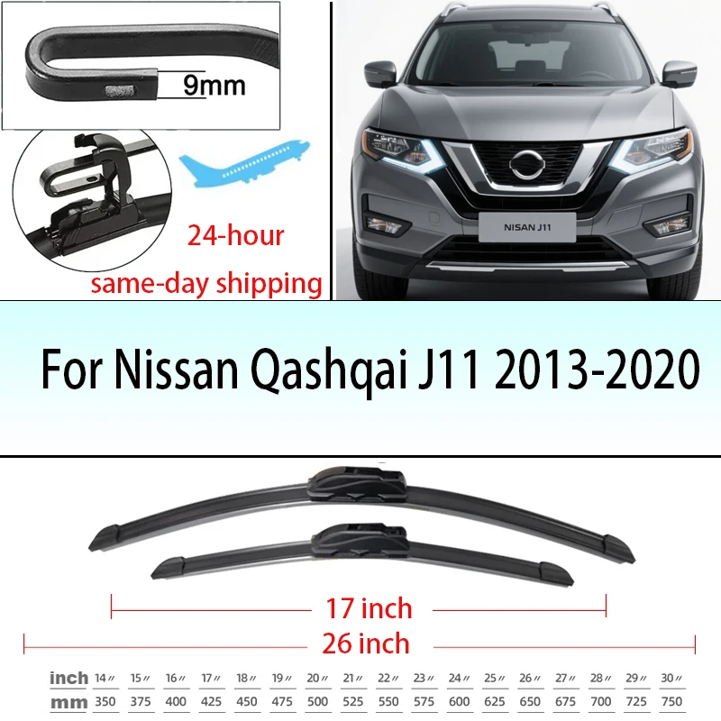 

Wiper Front Wiper Blades For Nissan Qashqai J11 2013-2020 2014 2015 2016 2017 Windshield Windscreen Window 26"17" Accessories
