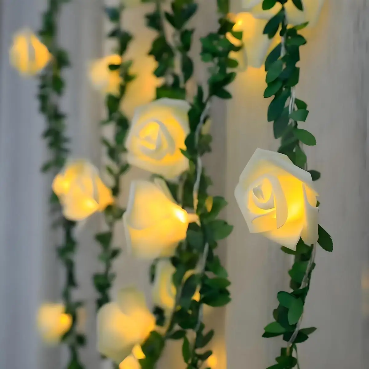 Kerstversiering 10/20 Led Rose Lichtslingers Kunstmatige klimopslinger Batterij-aangedreven Rose Nachtlampje Bruiloft Valentijnsdag Feestslinger Decoratie