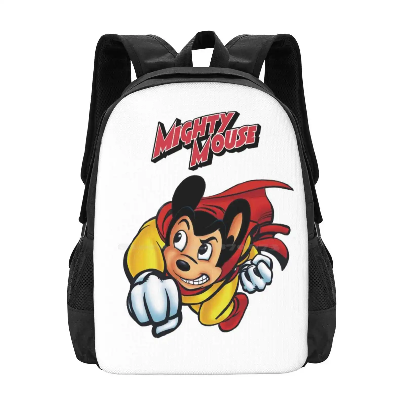 Mighty Mouse Teen College Student Backpack Pattern Design Bags Mighty Mouse Cartoon Animation Comic Magazine Book Tv Show