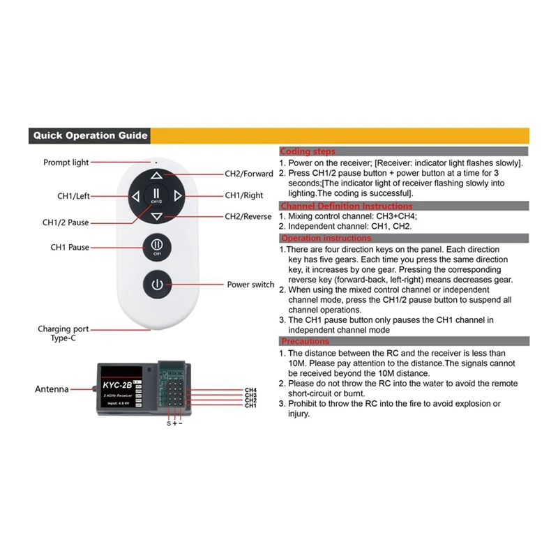 Telecomando Wireless 2.4G con ricevitore impermeabile Mini telecomando Wireless 4-CH per barca per auto Rc