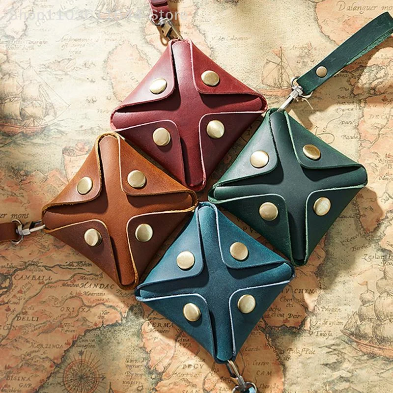 Kreative Geldbörse aus echtem Leder, kleine quadratische Münze, modische Druckknöpfe, Geldwechselhalter, Mini-Geldbörse, Schlüsselanhänger, Unisex-Geschenke