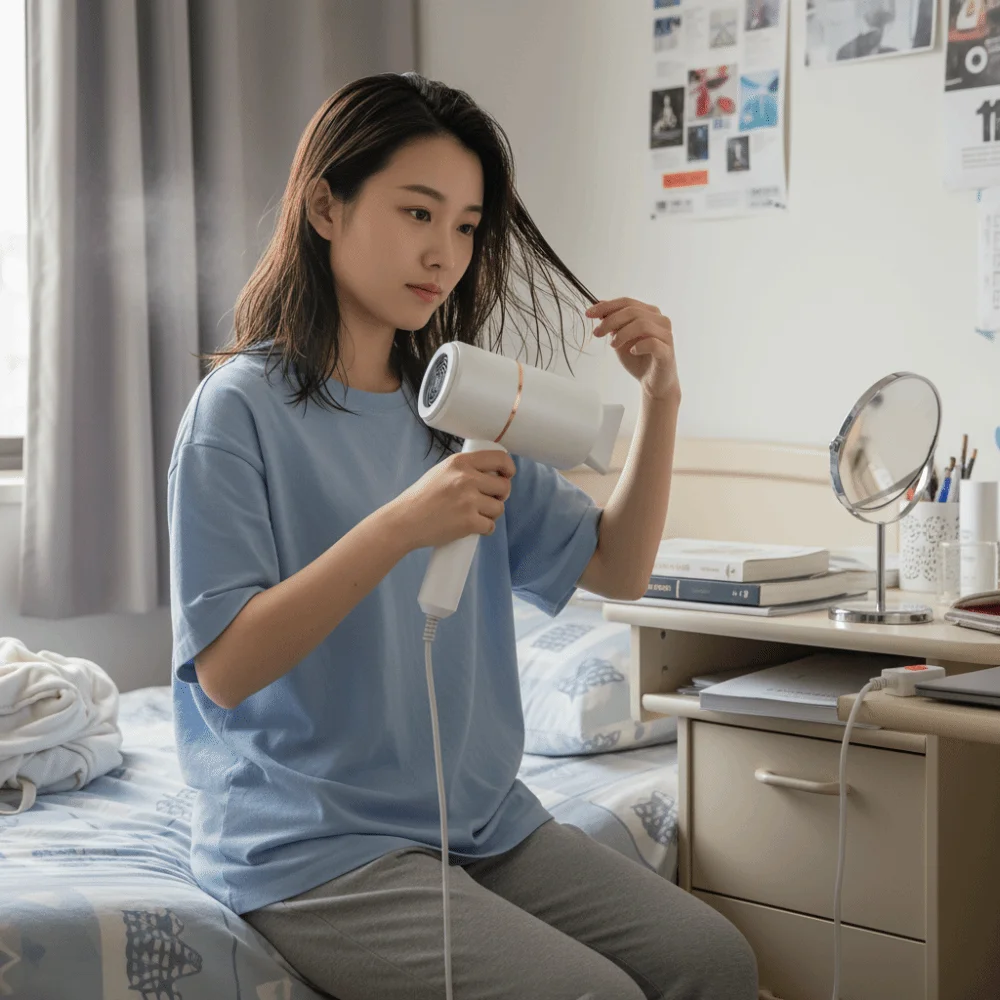 

800W Foldable Hair Dryer Low Noise Space-saving Dormitory Hair Dryer Overheat Protection Three-speed Adjustable Hair Blower