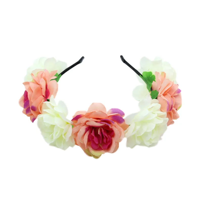 Artificial Flower Crown Headbands Bohemia Rose Flowers Hairbands for Women Girls Bride Wedding Hair Hoops Bezel Hair Accessories