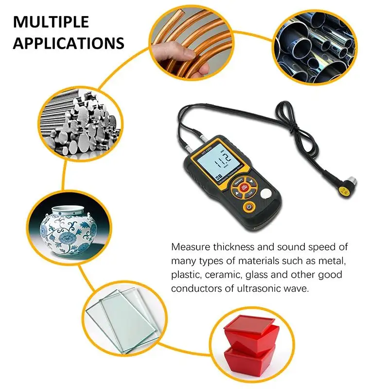 Imagem -03 - Hti Inteligente Ultra-sônico Espessura Medidor Metal Alta Precisão Velocidade Testador de Som Display Lcd Digital Ht1200