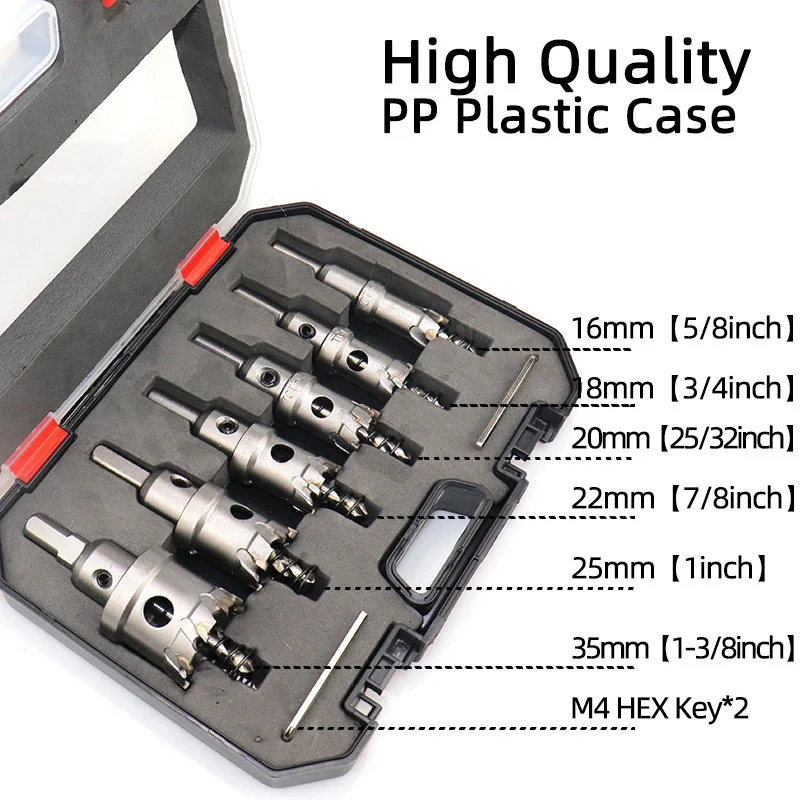 6 ชิ้น 16-35 มิลลิเมตรเจาะมงกุฎสําหรับสแตนเลส TCT รูชุดทังสเตนคาร์ไบด์ Tipped เจาะ Bits สําหรับโลหะผสมเหล็ก