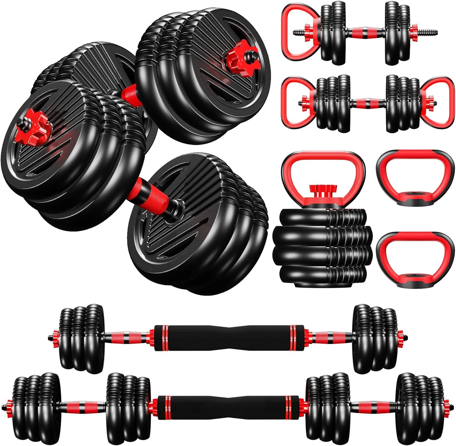 

4-in-1 Adjustable Weight Dumbbell Set - Premium Gym Equipment with Dumbbell, Barbell, Kettlebell, Push-Up Modes - Ergonomic, Sa