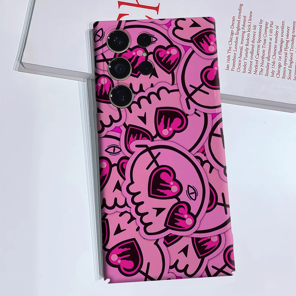 Pink Skull Hearts Phone Case for Samsung Galaxy S26 S25 S24 S23 Ultra Plus Luxury Double-layer anti-fall Back Cover
