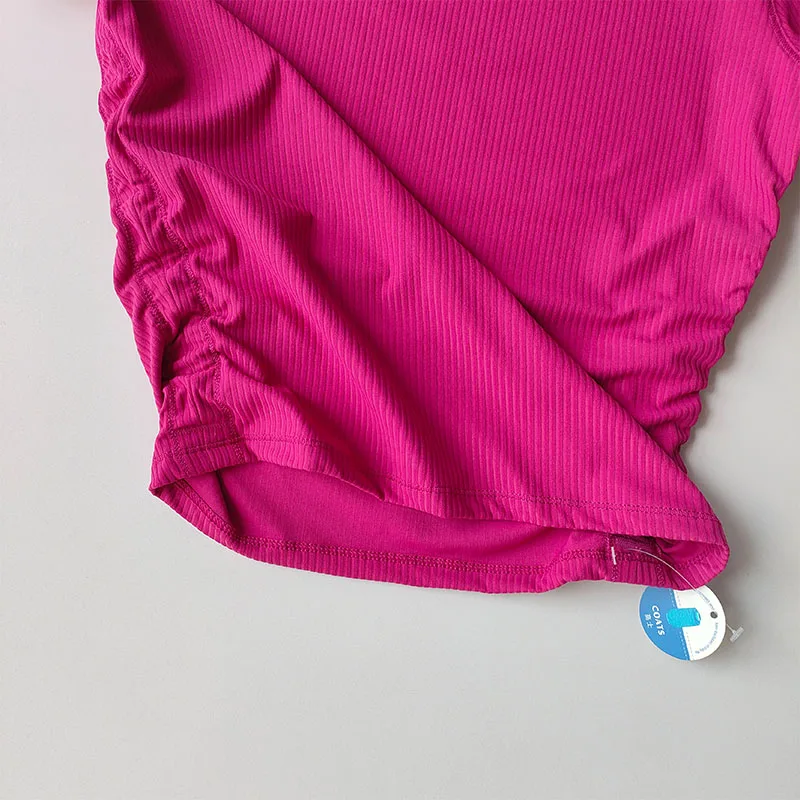 Geripptes Sport-Kurzarm-Yoga-Oberteil für Damen, schnelltrocknend, schlankmachend, taillenbetont, Fitness-Top, Trainings-T-Shirt, Sommer – Detail 8