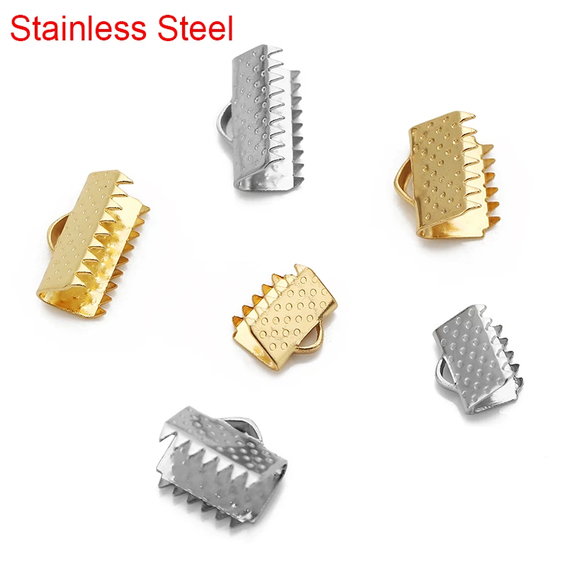 20/50pcs Stainless Steel End Caps Clasps Fastener Connectors 6.5 8.5 10 13 mm Flat Leather Cord Clasps Bracelet Jewelry Making