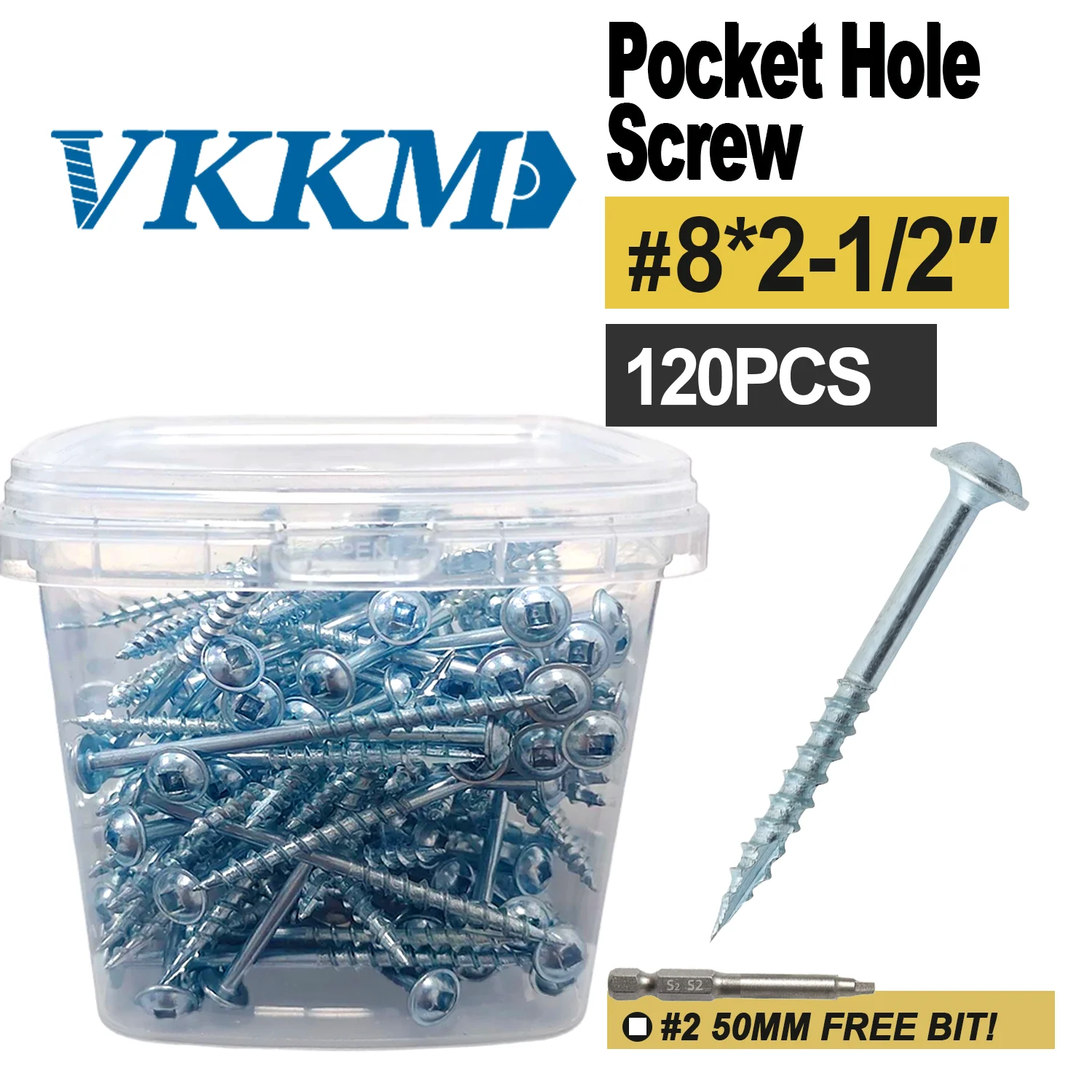 

VKKM2-1/2 дюйма Карманные винты, винты с квадратным пазом # 8*2-1/2,120 шт., оцинкованное антикоррозийное покрытие, квадратный привод, включая привод 50 мм