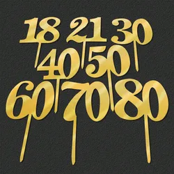 6pcs/3pcs Number 18/21/30/40/50/60/70/80 Acrylic Mirror Surface Cake Topper Birthday Party Cake Decorating Wedding Anniversary