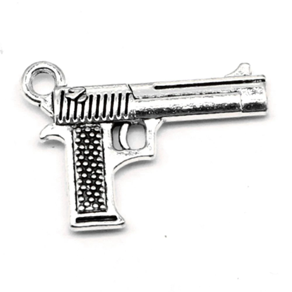 5pcs 16x24mm Pistol Charms Pendants For Jewelry Making Craft Jewelri For Woman Antique Silver Color