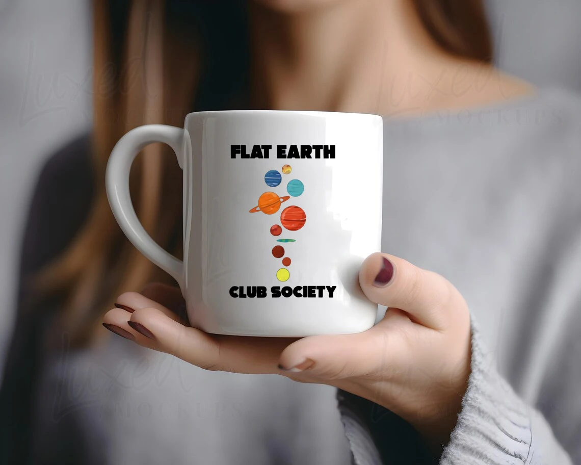 Flat Earth Club Society Colorful Planet Printing mug Women Elegant Ceramic Coffee Mug Flat Earth mugNASA Conspiracy Globe Lie