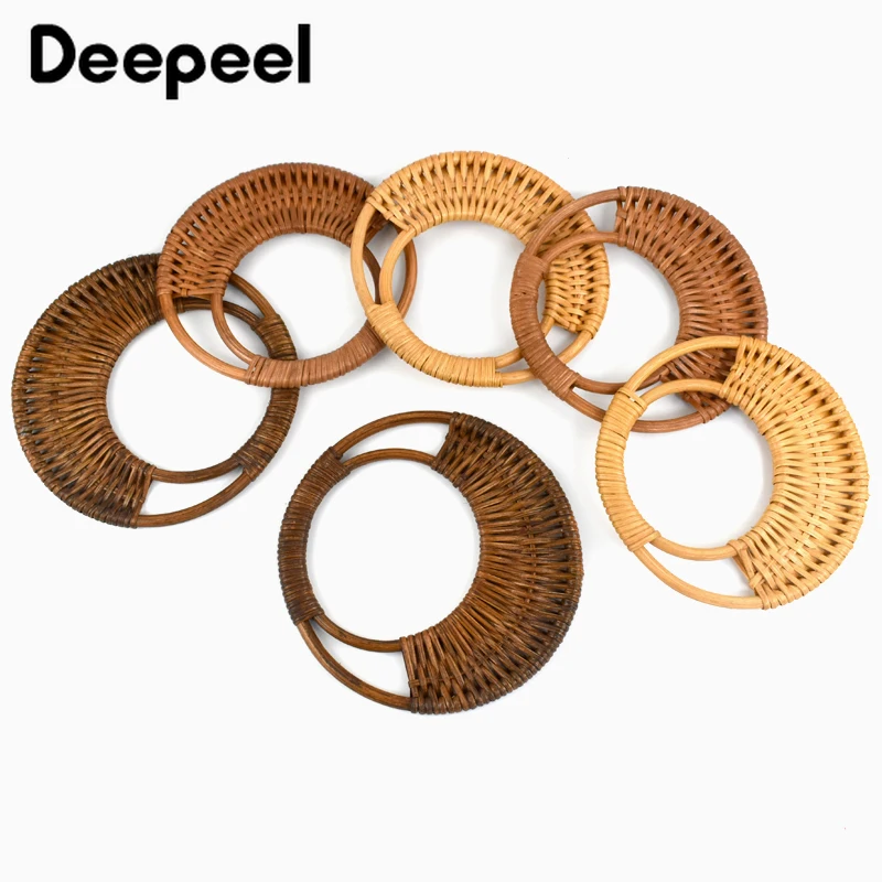 2 uds Deepeel 13/16/18cm mango de ratán redondo de bambú hecho a mano asas monedero marco bolso DIY tejido artesanía bolsa Accesorios