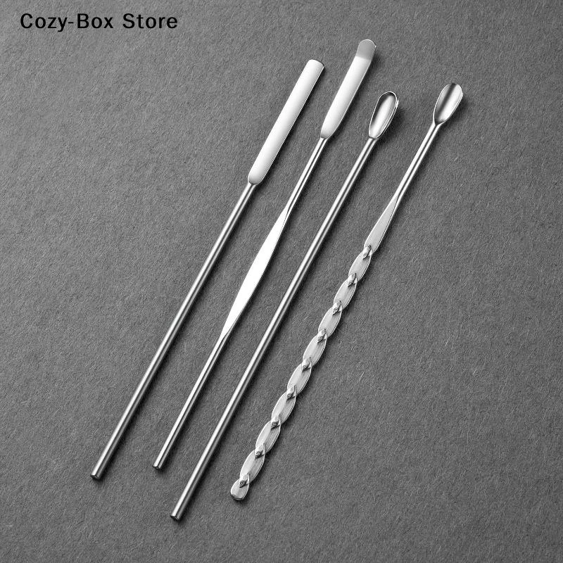 [ZY]4PCS Stainless Steel Powder Liquid Gel Polish Spoon Spatula Nail Art Stirring Rod Tool Foundation Mixing Tool[ZY]