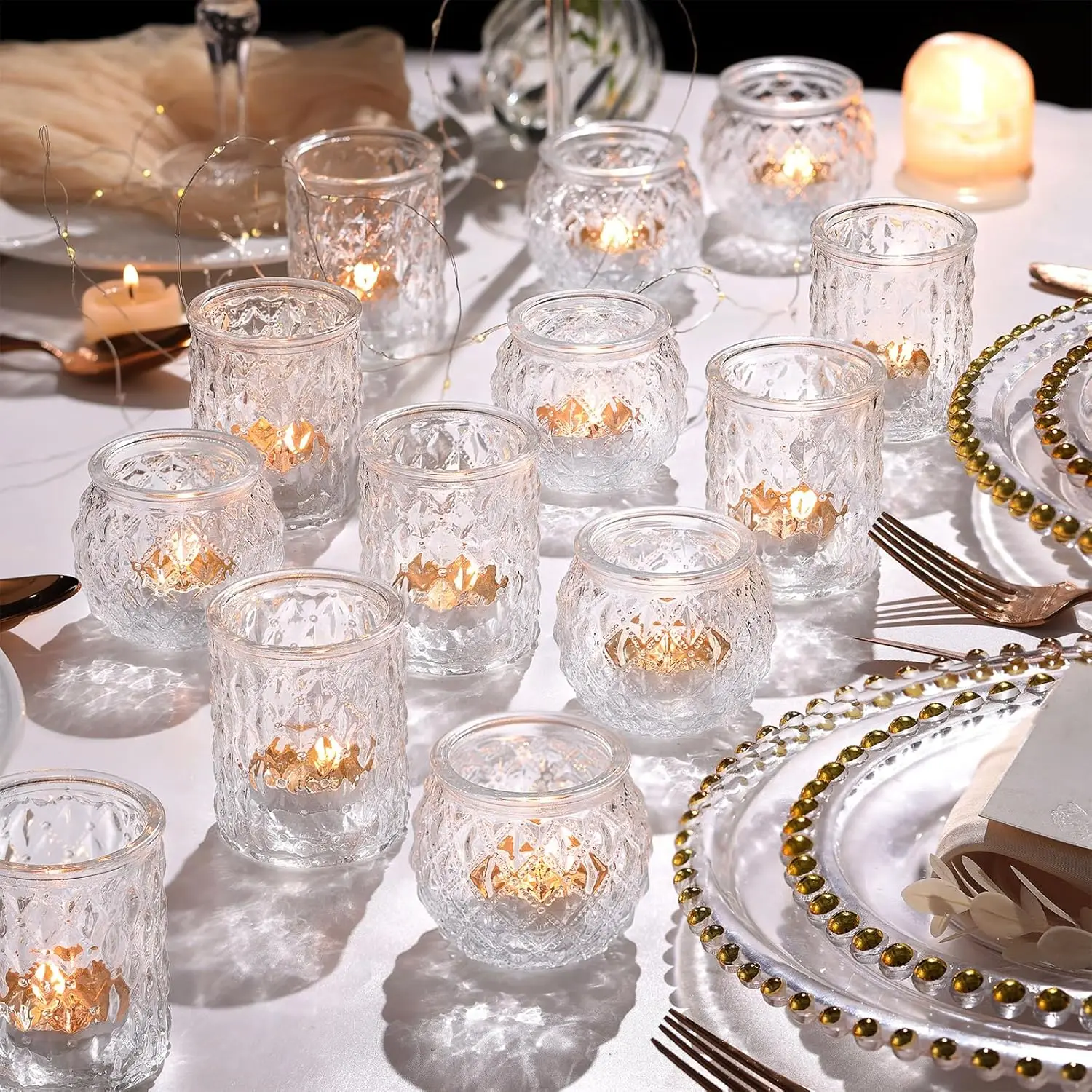 

Clear Glass Votive Candle Holders - 36-Pack for Wedding Centerpieces, Home Decor, Tea Lights