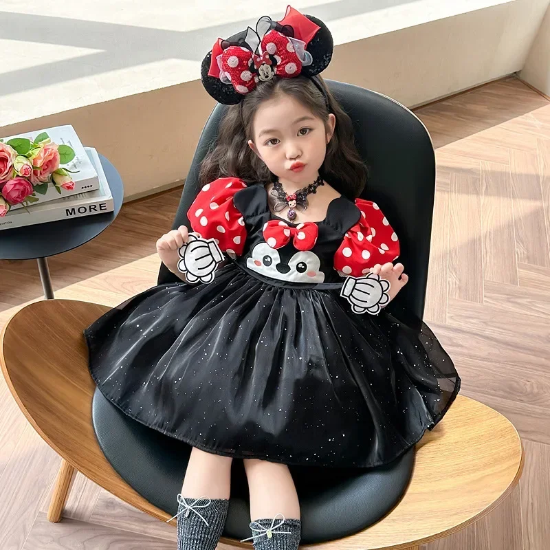 Disney Mickey's new girls' Lolita princess dress, bow polka dot festival performance, birthday dress, tutu skirt