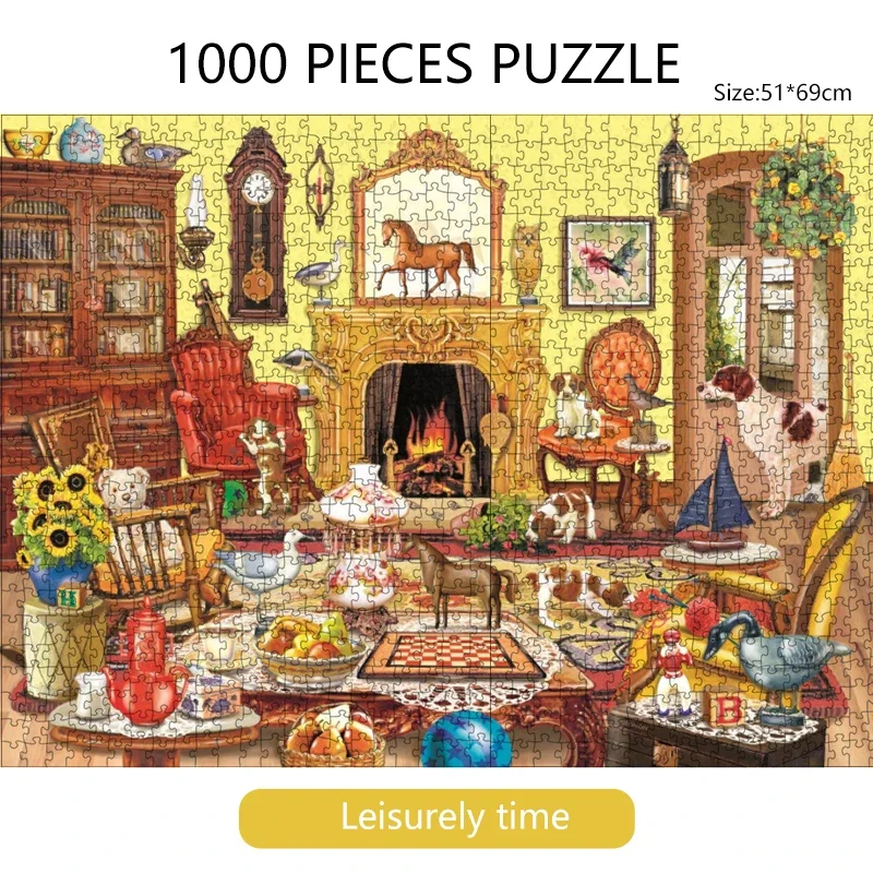 69*51cm Adult 1000 Pieces Jigsaw Puzzle Leisurely time in Living Room Cute Animals Paintings Stress Reducing Toys Christmas Gift