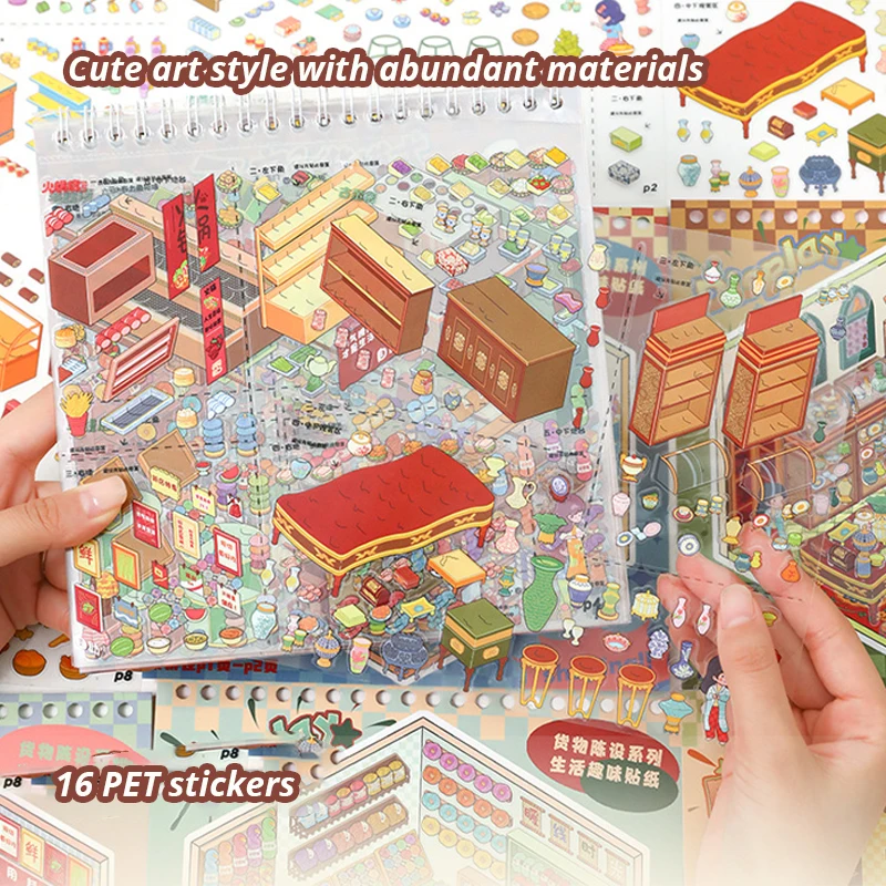 10in1 3D Decompression Sticker Daily Landscape Sticker Book DIY Handmade Album Cabin Scene Festival Interesting Decoration Gift