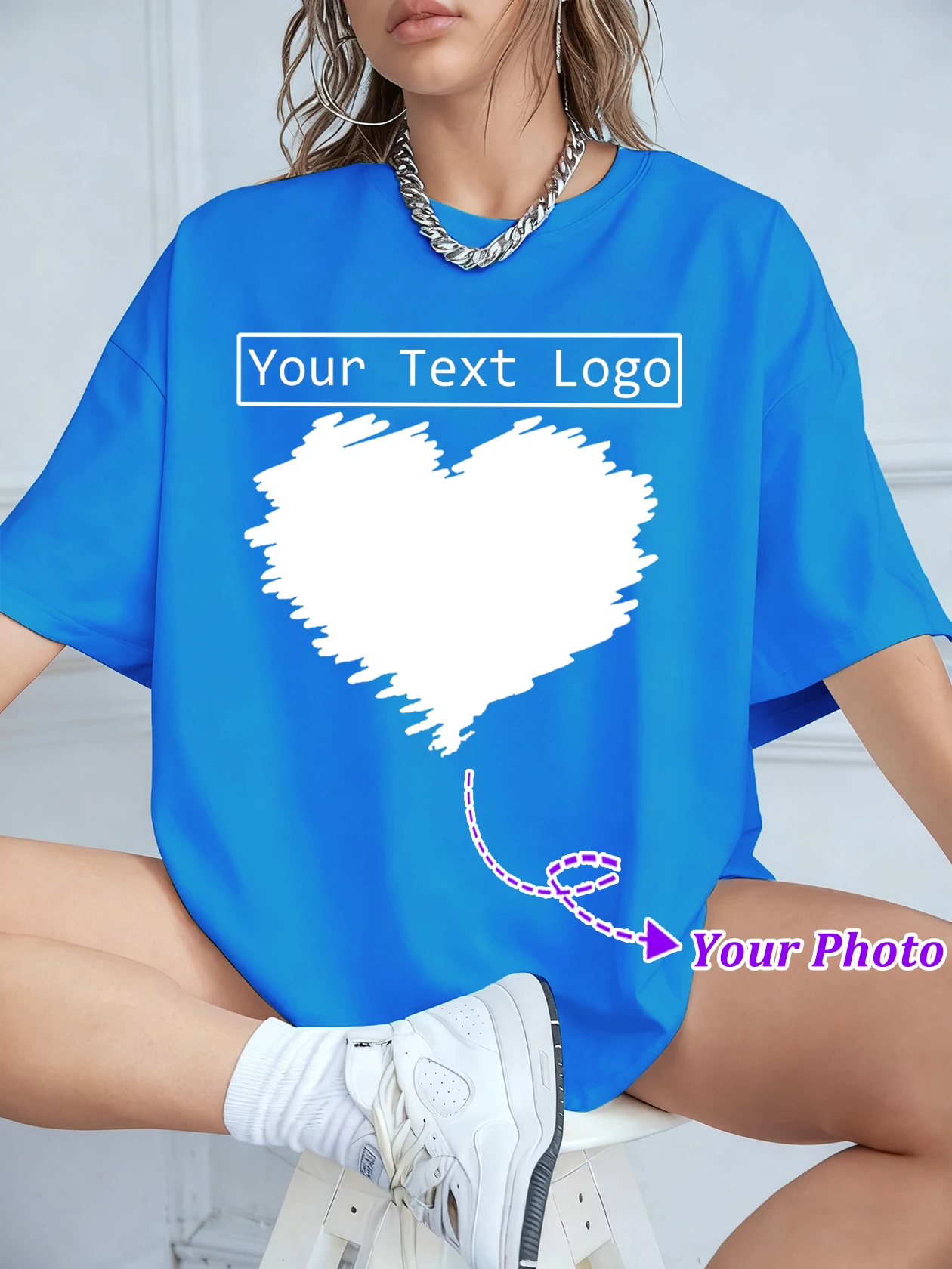 Women's Custom Personalized Couple Family Photo Cotton T Shirts Soft Loose Casual Short Sleeve Youth Simple Trendy Street Tee