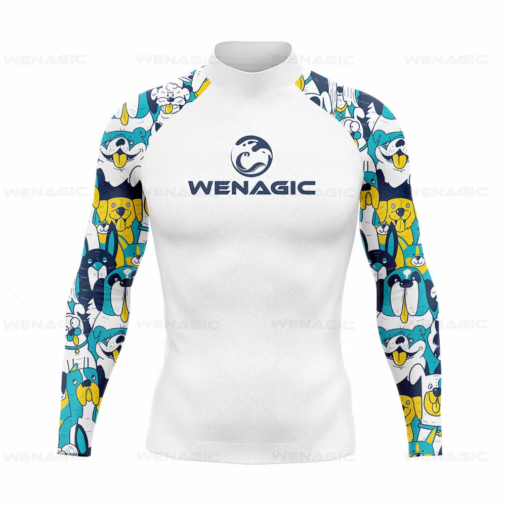 

2024 Men Long Sleeve Surf Swimsuit Swimming T-shirt Beach UV Protection Swimwear Rash Guard Surfing Diving Swimsuit Tights Shirt