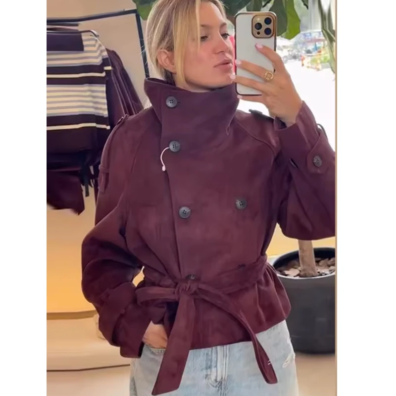 Women's Autumn New Jackets 2026 New Fashion Turtleneck Belt Unique Youth Jackets Women's Chic Fall Travel Street Warm Coats