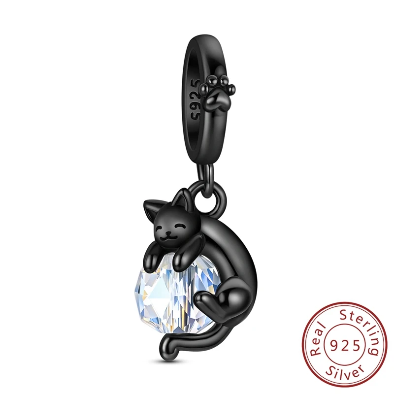 

New 925 Sterling Silver Black Cat Charms Beads Pendant Fit Original Bracelet DIY For Women Jewelry Accessories